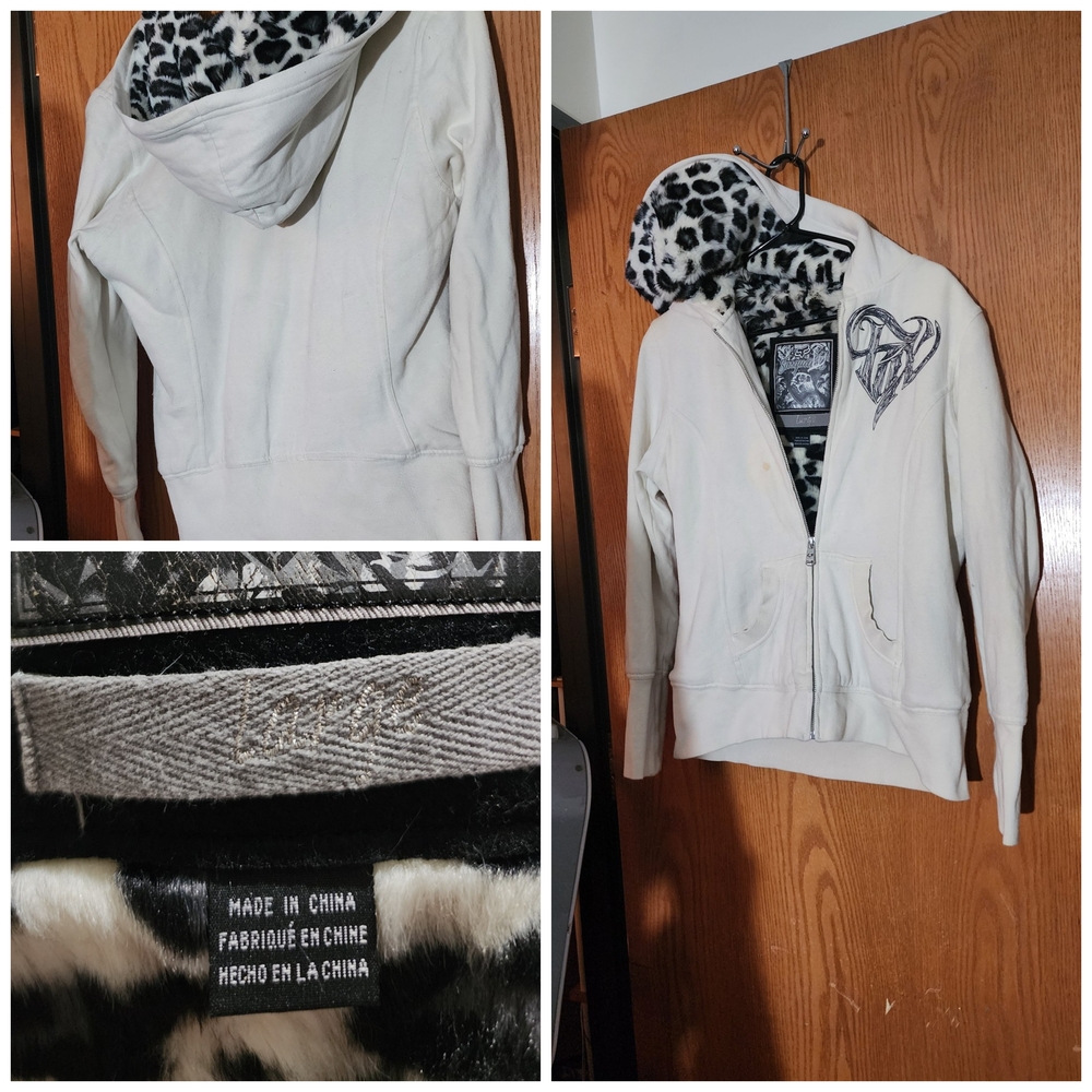 White Leopard Print Lined Hoodie Jacket